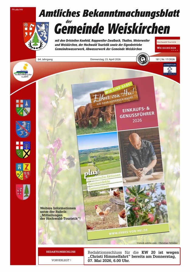 Amtliches Bekanntmachungsblatt der Gemeinde Weiskirchen Titelblatt 17/2026