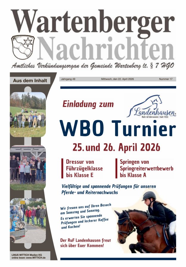 Wartenberger Nachrichten Titelblatt 17/2026