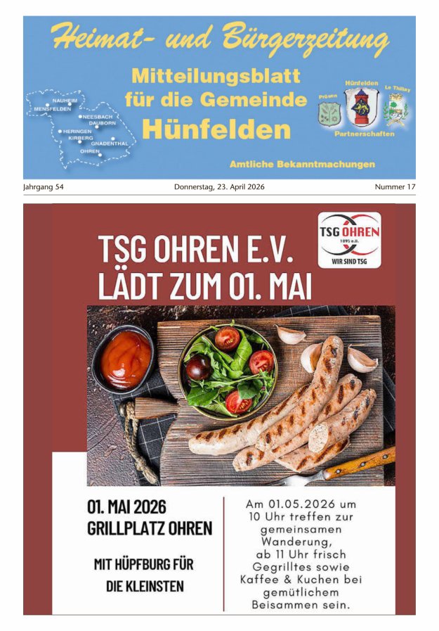 Mitteilungsblatt für die Gemeinde Hünfelden Titelblatt 17/2026