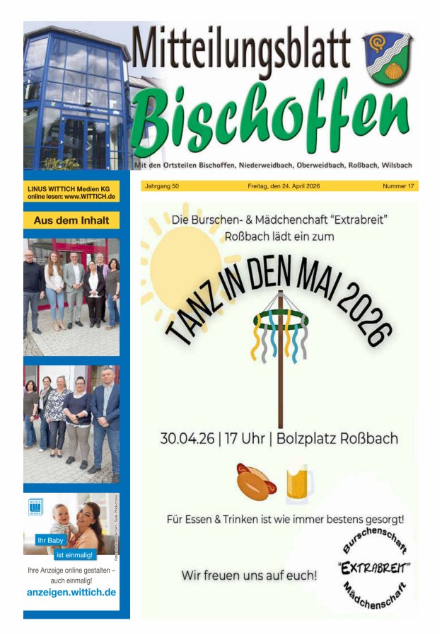 Mitteilungsblatt für die Gemeinde Bischoffen Titelblatt 17/2026
