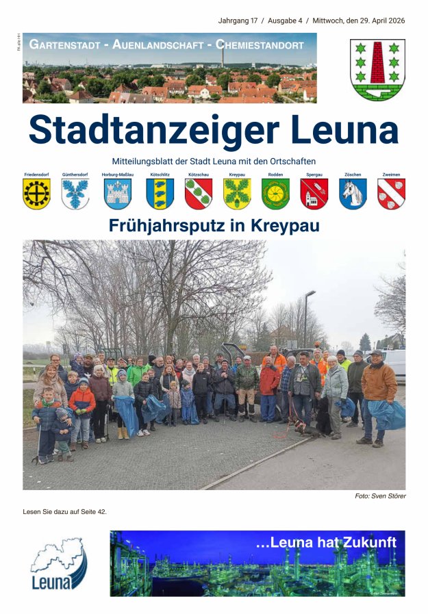 Stadtanzeiger – Mitteilungsblatt der Stadt Leuna mit den Ortschaften Titelblatt 04/2026