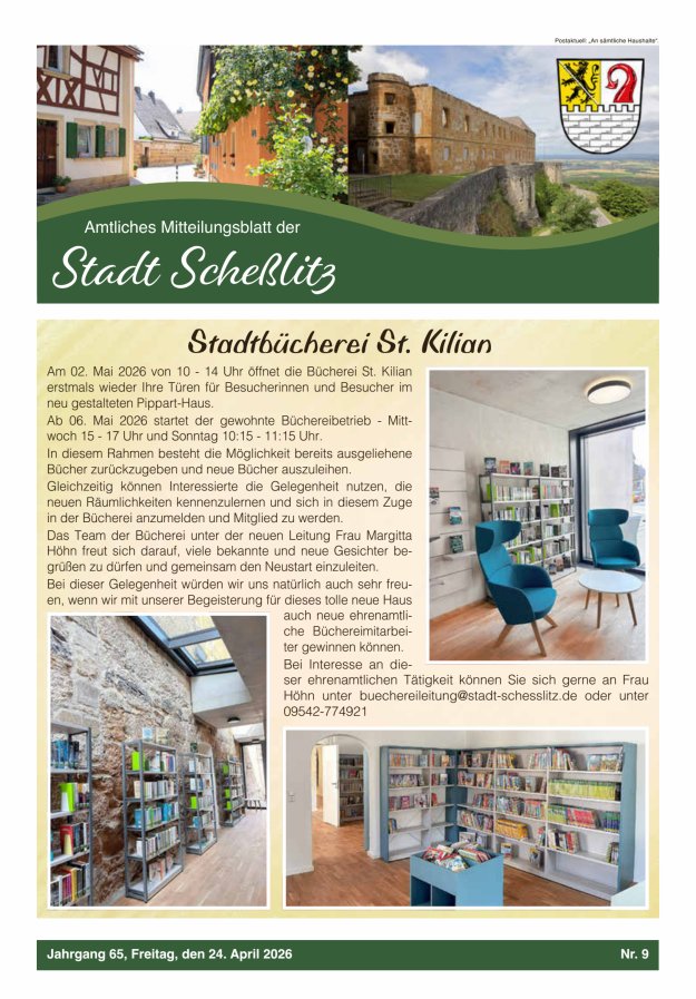 Scheßlitzer Anzeiger - Amtliches Mitteilungsblatt der Stadt Scheßlitz Titelblatt 09/2026