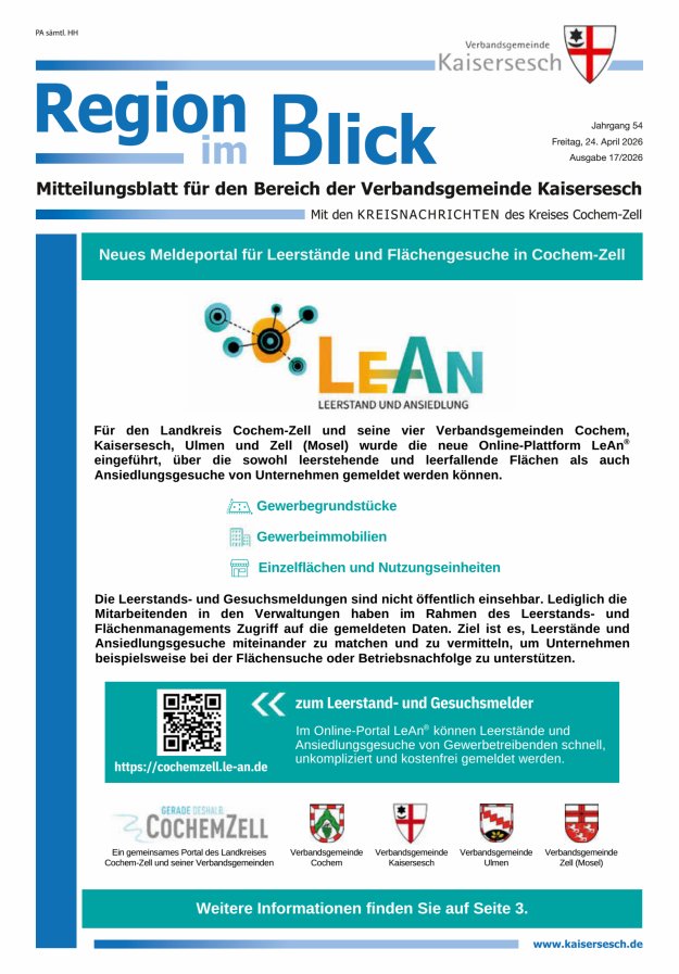 Region im Blick VG Kaisersesch Titelblatt 17/2026