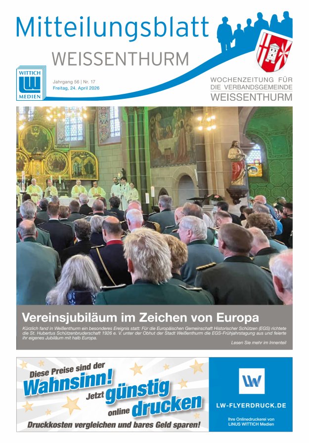 Mitteilungsblatt für den Bereich der Verbandsgemeinde Weißenthurm Titelblatt 17/2026