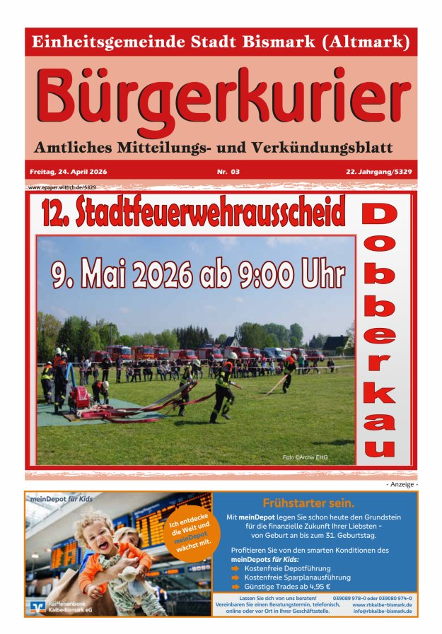 Bürgerkurier der Einheitsgemeinde Stadt Bismark (Altmark) Titelblatt 03/2026