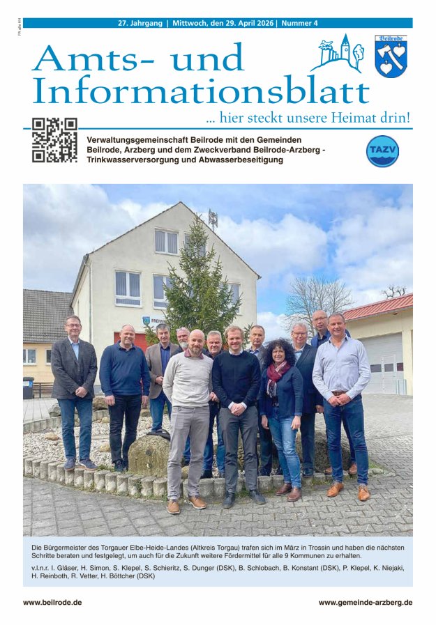 Amts- und Informationsblatt der Verwaltungsgemeinschaft Beilrode Titelblatt 04/2026