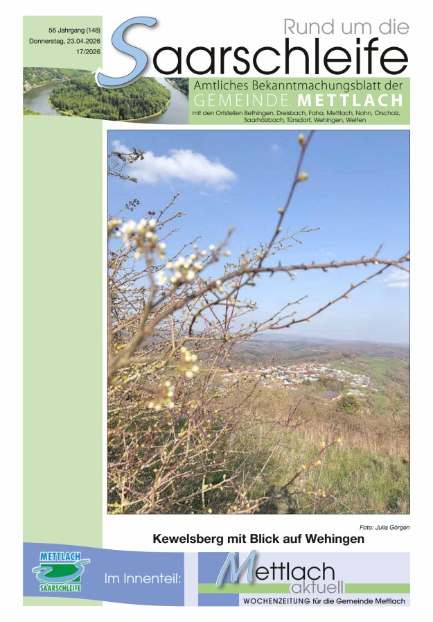 Rund um die Saarschleife Gemeinde Mettlach Titelblatt 17/2026