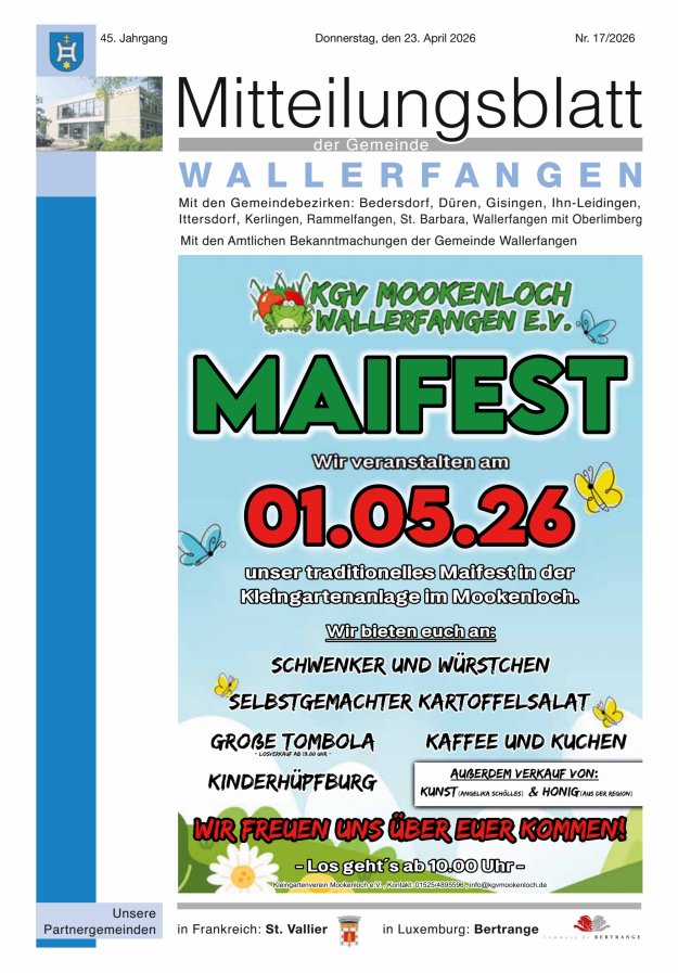 Mitteilungsblatt Gemeinde Wallerfangen Titelblatt 17/2026