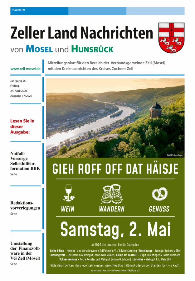 Zeller Land Nachrichten Titelblatt 17/2026
