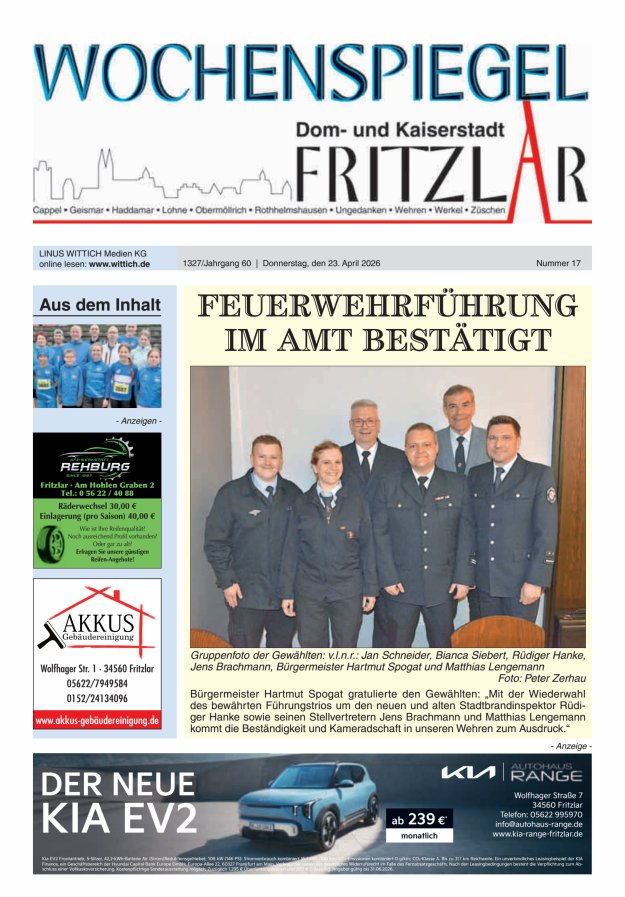 Wochenspiegel Dom- und Kaiserstadt Fritzlar Titelblatt 17/2026