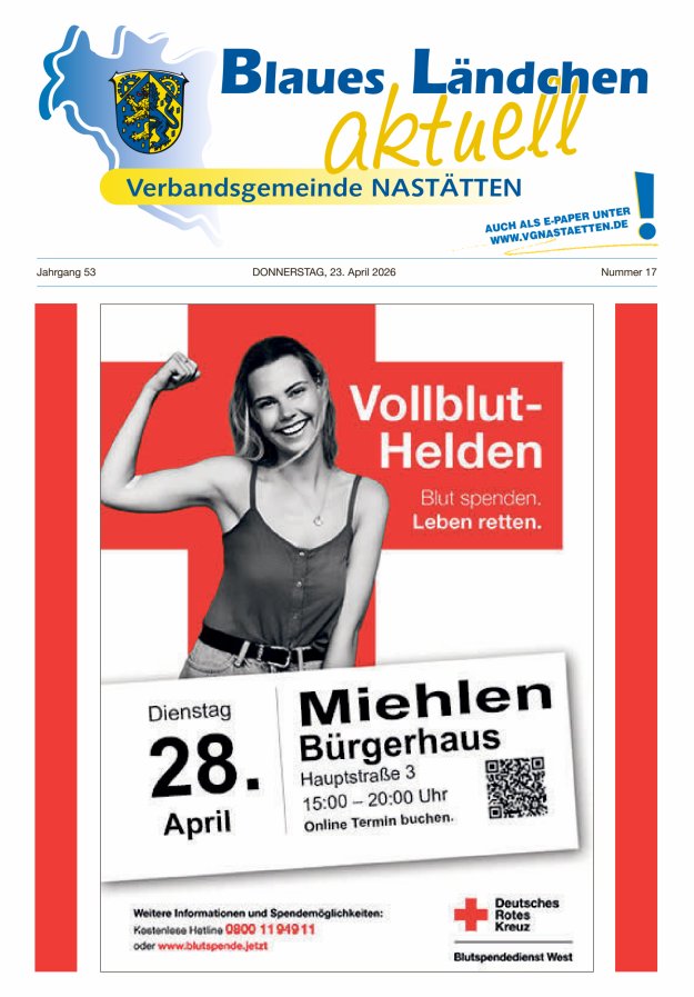 Blaues Ländchen aktuell - Heimat- u Bürgerzeitung VG Nastätten Titelblatt 17/2026