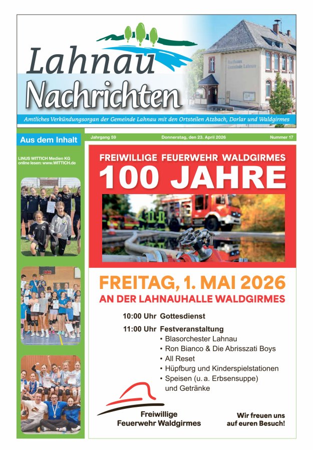 Lahnau Nachrichten Titelblatt 17/2026