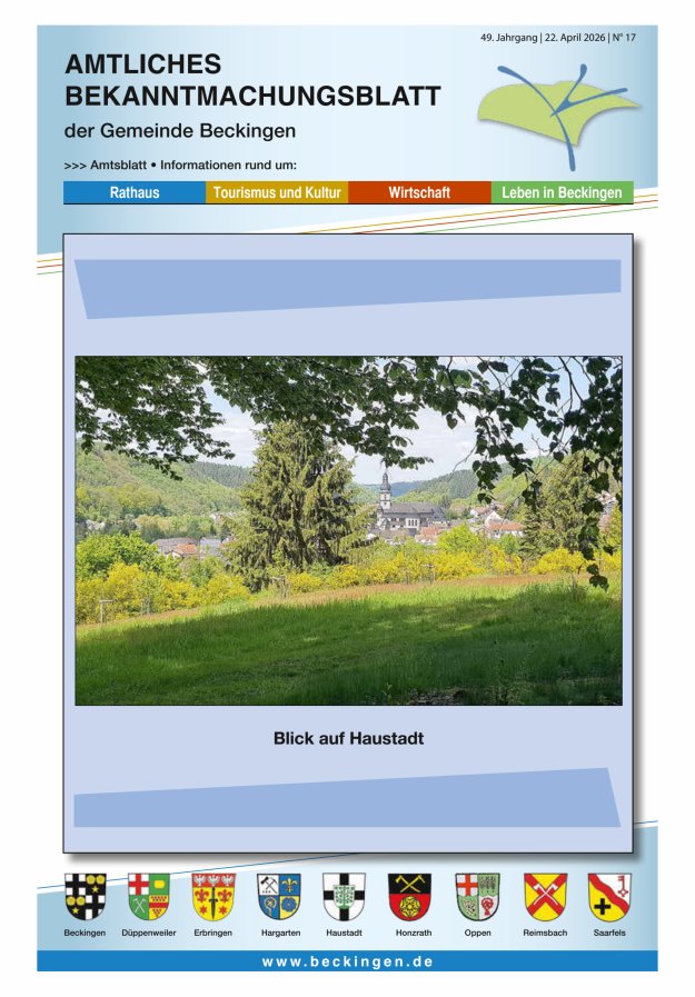 Amtsblatt Beckingen Titelblatt 17/2026