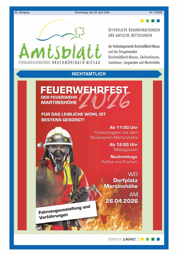 Amtsblatt der VG Bruchmühlbach-Miesau Titelblatt 17/2026