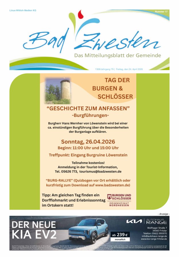 Heimatzeitung Bad Zwesten Titelblatt 17/2026