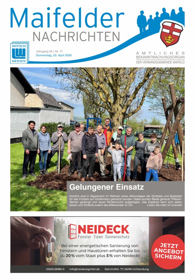 Maifelder Nachrichten - Wochenzeitung der Verbandsgemeinde Maifeld Titelblatt 17/2026