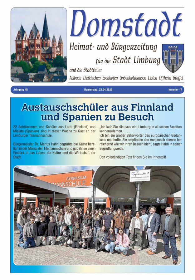 Domstadt - Heimat- und Bürgerzeitung für die Stadt Limburg Titelblatt 17/2026