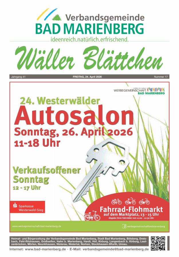 Wäller Blättchen - Verbandsgemeinde Bad Marienberg Titelblatt 17/2026