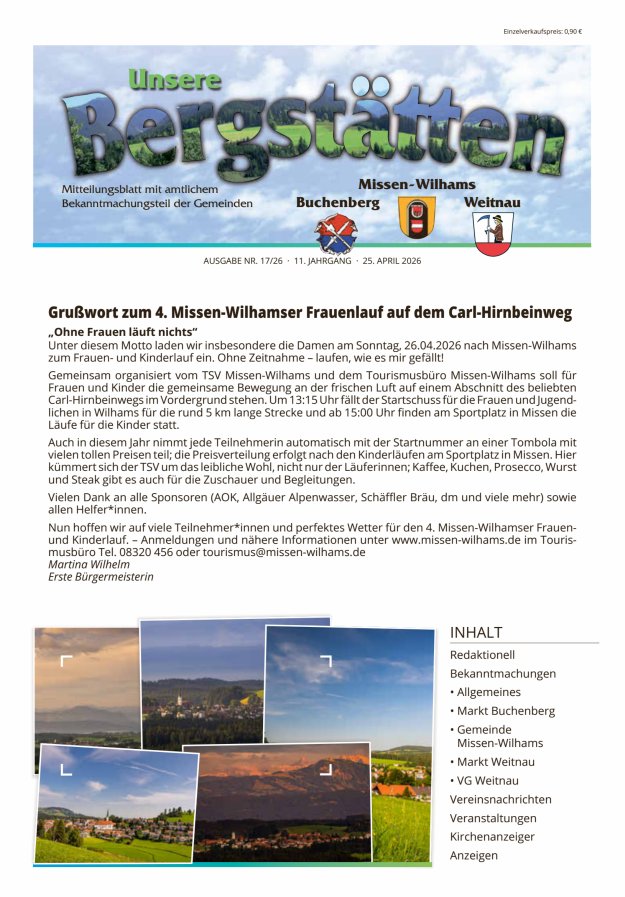 Unsere Bergstätten Mitteilungsblatt mit amtlichem Bekanntmachungsteil Titelblatt 17/2026