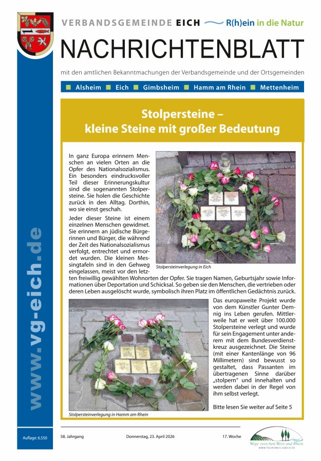Nachrichtenblatt der VG Eich Titelblatt 17/2026