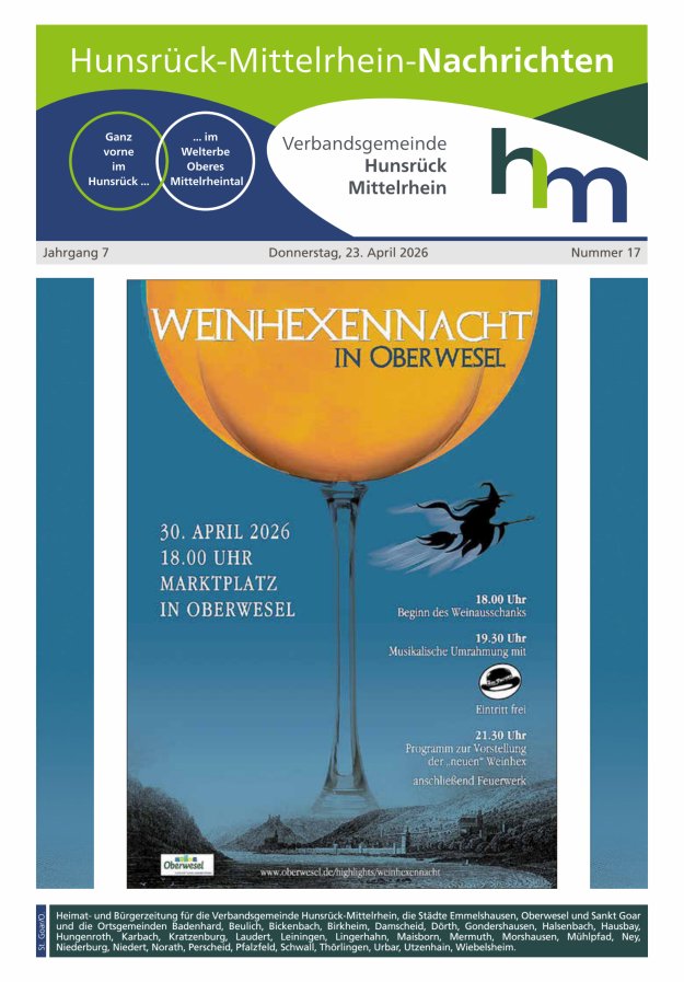 Hunsrück-Mittelrhein Nachrichten Ausgabe St Goar Oberwesel Titelblatt 16/2026