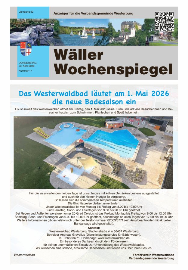 Wäller Wochenspiegel - Anzeiger für die Verbandsgemeinde Westerburg Titelblatt 17/2026