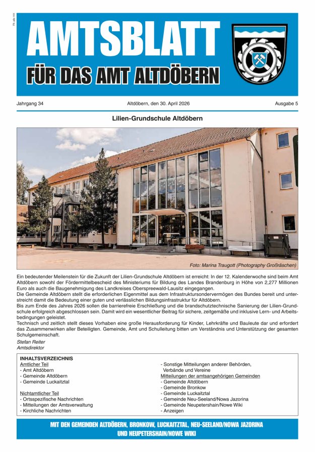 Amtsblatt für das Amt Altdöbern Titelblatt 05/2026