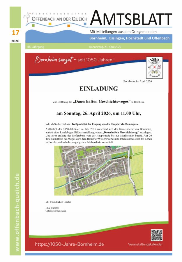 Amtsblatt VG Offenbach an der Queich Titelblatt 17/2026
