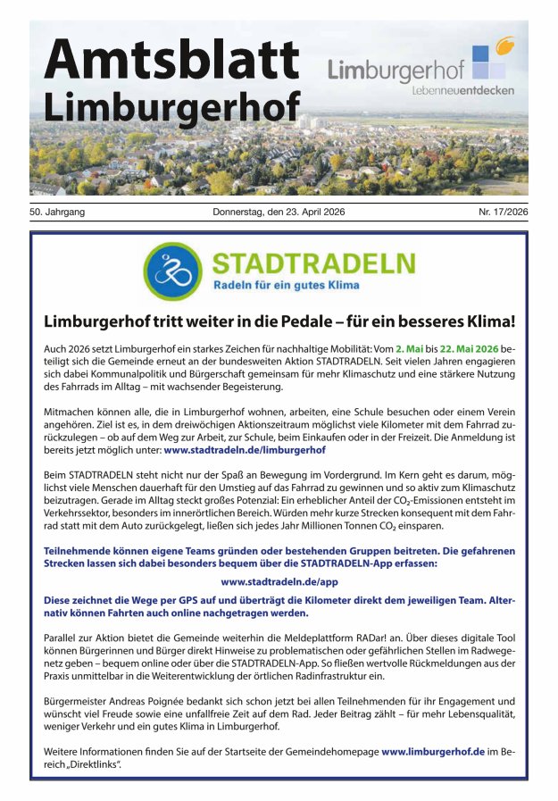 Amtsblatt Limburgerhof Titelblatt 17/2026