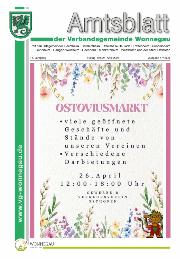 Amtsblatt VG Wonnegau Titelblatt 17/2026