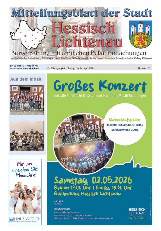 Mitteilungsblatt der Stadt Hess Lichtenau Titelblatt 17/2026