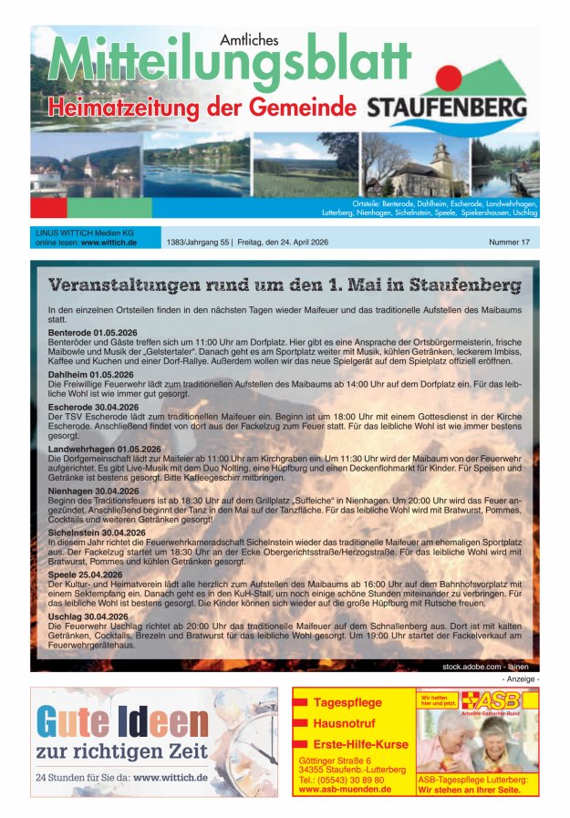 Heimatzeitung der Gemeinde Staufenberg Titelblatt 17/2026