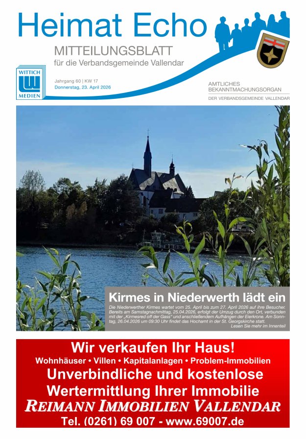 Heimat-Echo - Heimat- und Bürgerzeitung Verbandsgemeinde Vallendar Titelblatt 17/2026