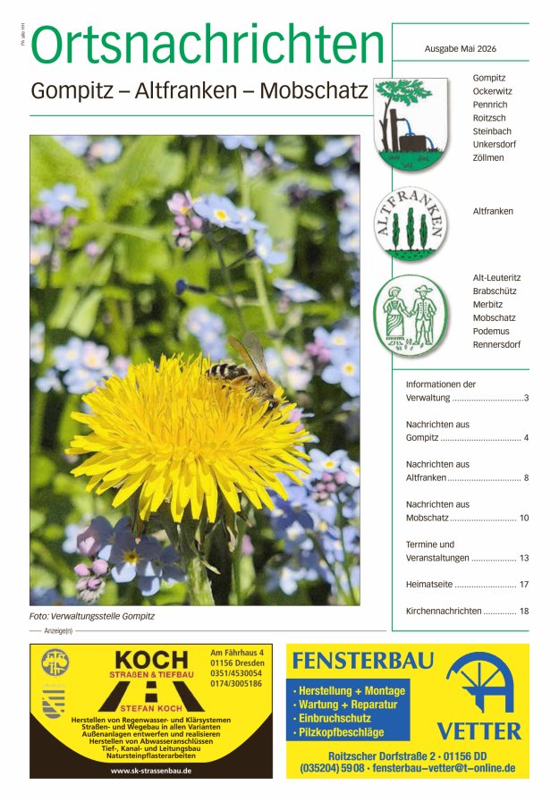 Ortsnachrichten Gompitz - Altfranken - Mobschatz Titelblatt 04/2026