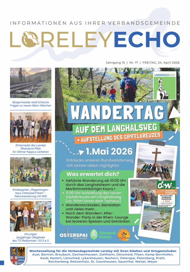 Loreley-Echo - Mitteilungsblatt der Verbandsgemeinde Loreley (Braubach) Titelblatt 16/2026