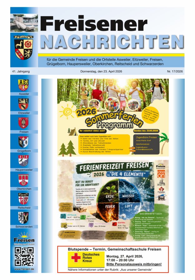 Freisener Nachrichten Titelblatt 17/2026