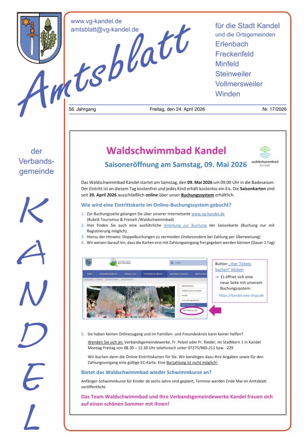 Amtsblatt VG Kandel Titelblatt 17/2026
