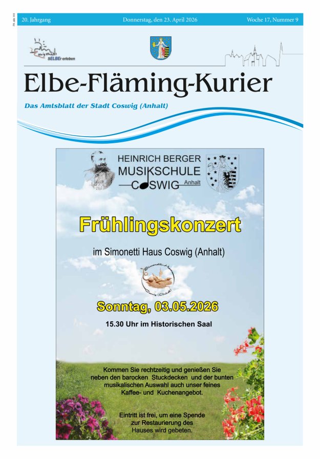 Elbe-Fläming-Kurier Das Amtsblatt der Stadt Coswig (Anhalt) Titelblatt 09/2026