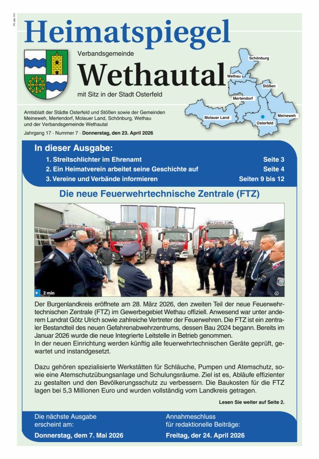 Heimatspiegel Verbandsgemeinde Wethautal mit Sitz in der Stadt Osterfeld Titelblatt 07/2026