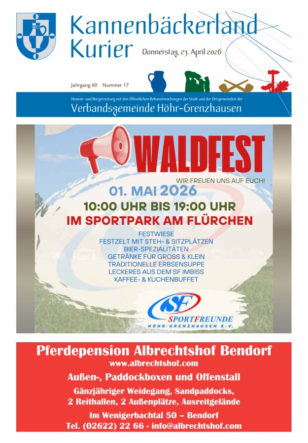 Kannenbäckerland-Kurier Verbandsgemeinde Höhr-Grenzhausen Titelblatt 17/2026
