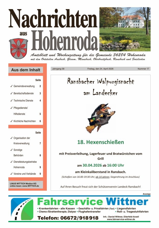 Nachrichten aus Hohenroda Titelblatt 17/2026