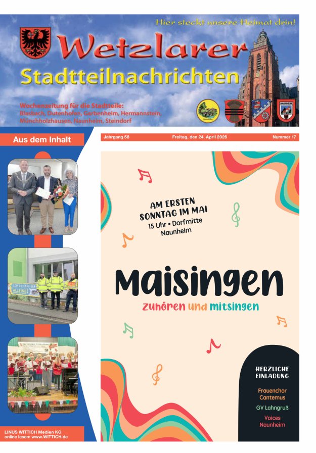 Wetzlarer Stadtteilnachrichten Titelblatt 17/2026
