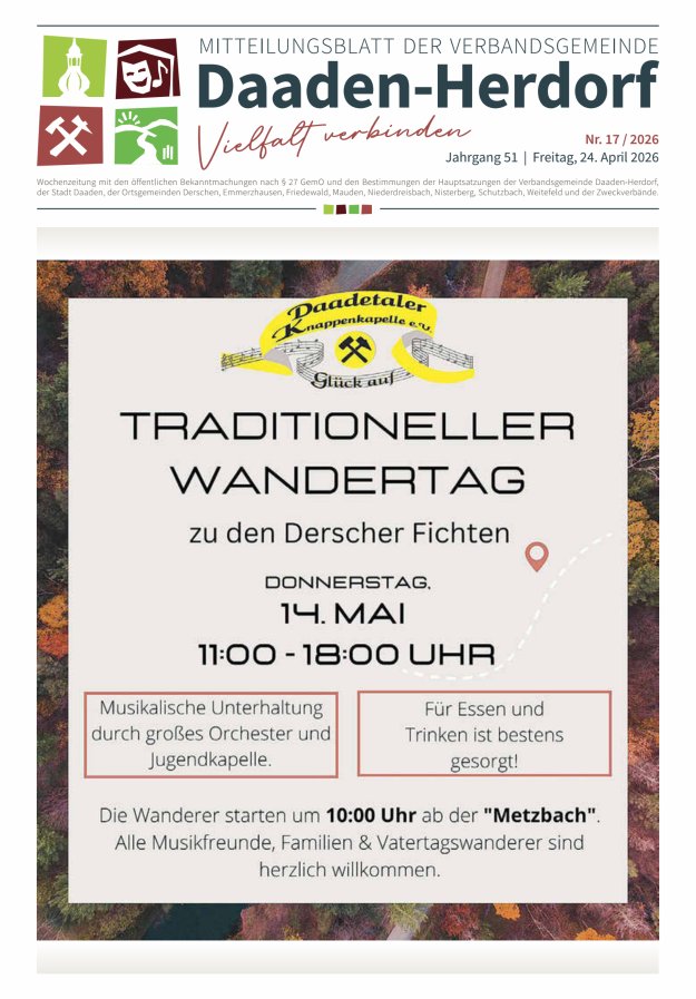 Mitteilungsblatt der Verbandsgemeinde Daaden-Herdorf Titelblatt 17/2026