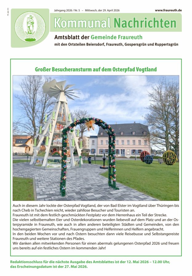 Kommunal-Nachrichten der Gemeinde Fraureuth Titelblatt 05/2026