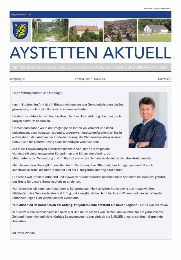 Aystetten Aktuell Wir über uns Titelblatt 09/2026