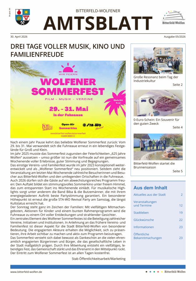 Bitterfeld-Wolfener Amtsblatt Titelblatt 05/2026