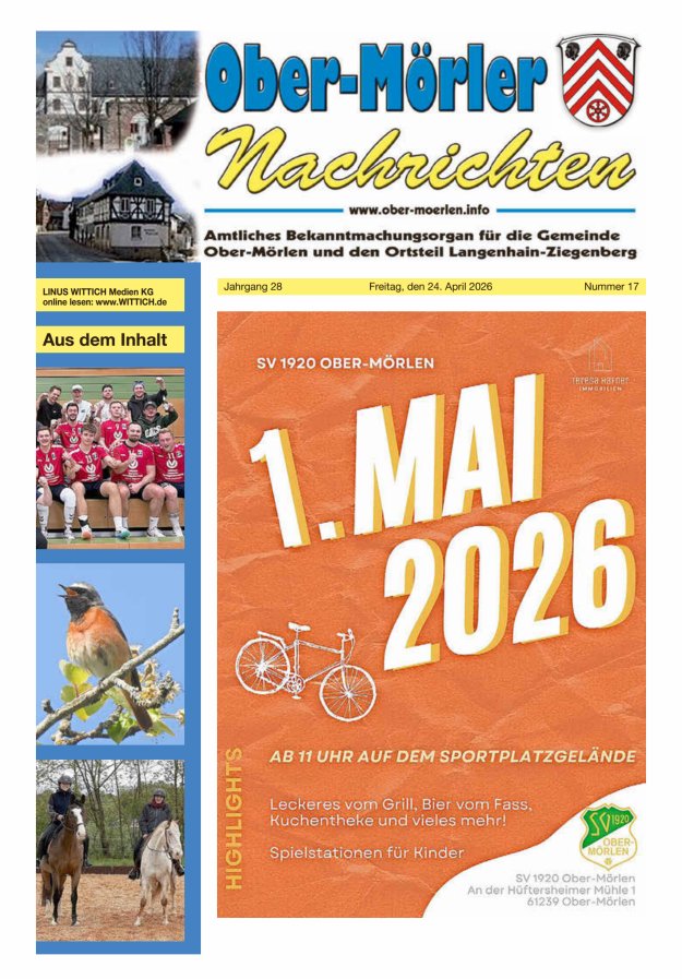 Ober-Mörler Nachrichten Titelblatt 17/2026