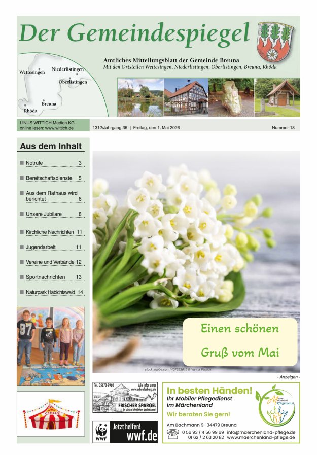 Der Gemeindespiegel (Breuna) Titelblatt 18/2026