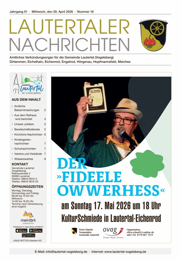 Lautertaler Nachrichten Titelblatt 18/2026