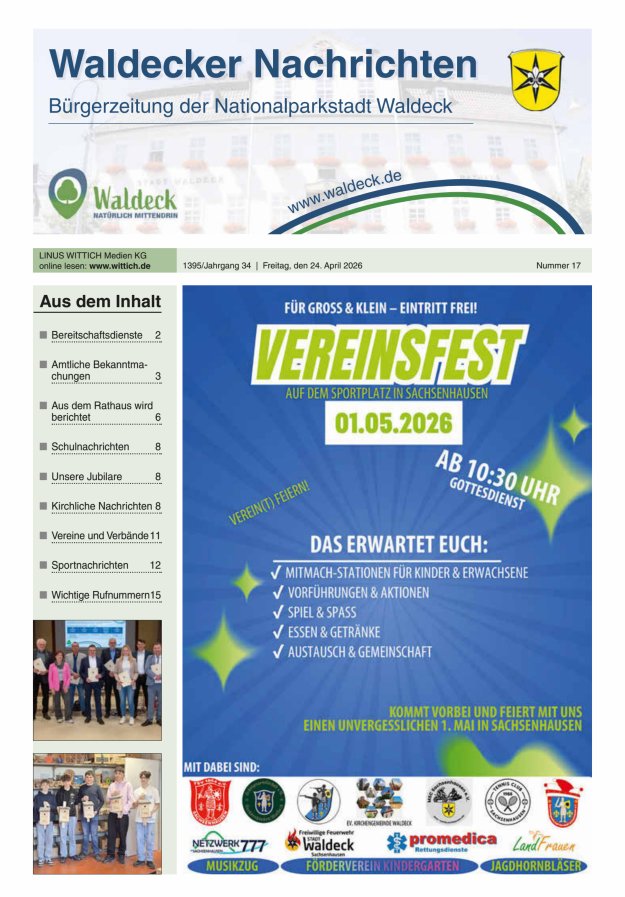 Waldecker Nachrichten Titelblatt 17/2026